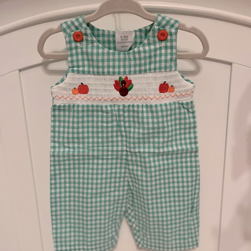 Fall Thanksgiving Boy Smock Romper 0-3m